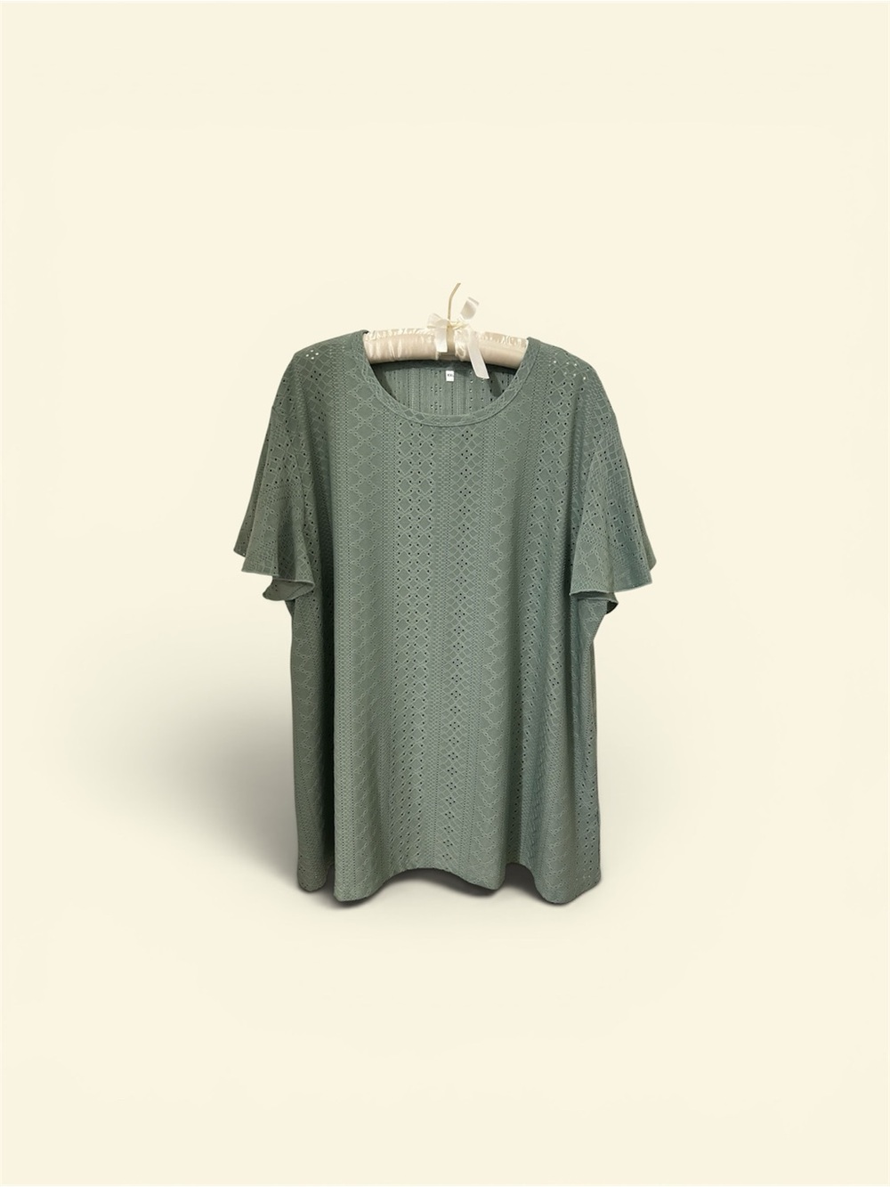 Eyelet Short Sleeve Tunic Top - XXL lt green